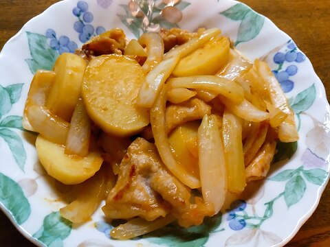 豚肉ジャガイモ玉葱のピリ辛味噌炒め